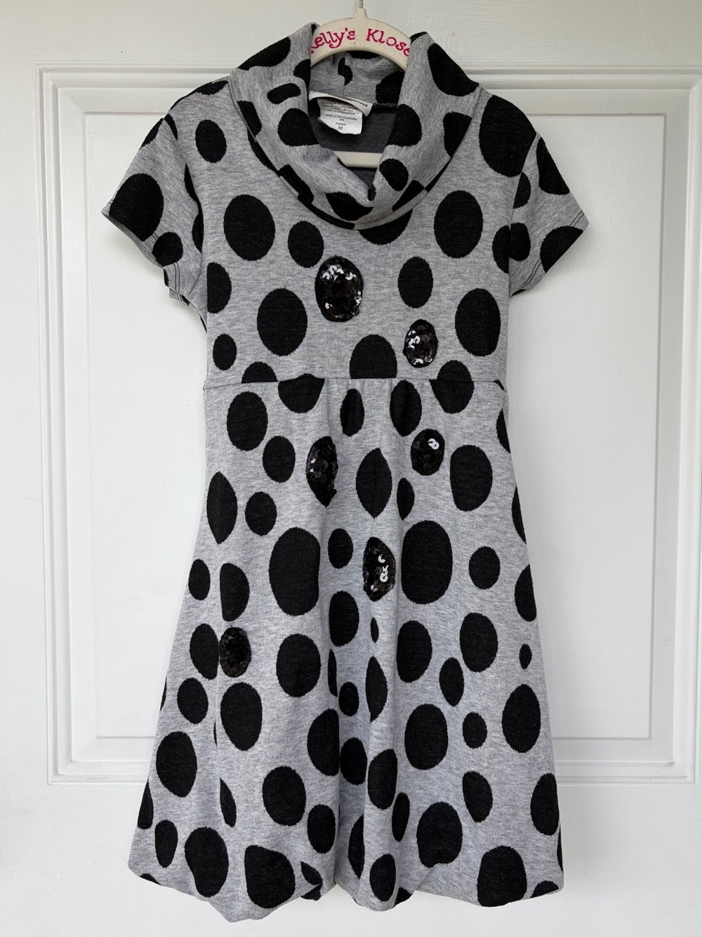•Rare Editions• Girls Gray/Black Sequin Polka Dot Dress - Size 10